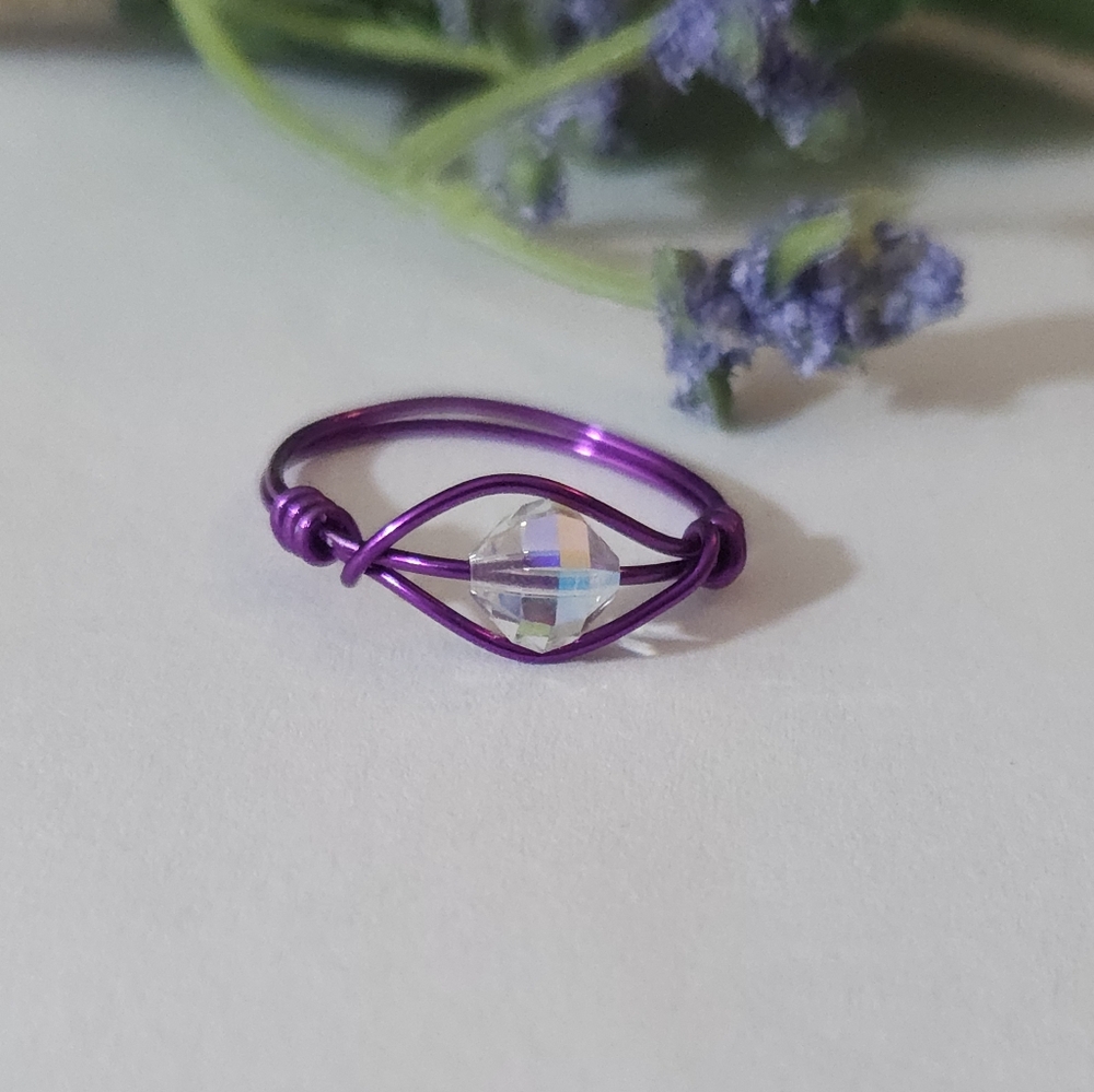 Handmade Vintage Aurora Borealis Crystal Wire Wrapped Ring Size 7 / Made to Size - Picture 8 of 13